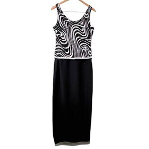 JKARA Back and White Beaded Elegant Maxi Dress Cocktail Party Womens Size 8